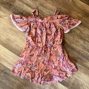 Orange paisley romper w/ruffle sleeves